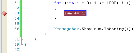 Forma del tracepoint en Visual Studio